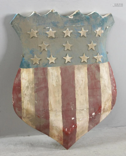 Folk Art Carved Wood and Painted American Flag