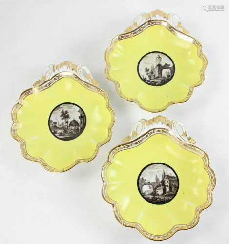 Three Shell Form Paris Yellow Ground Serving Dishes