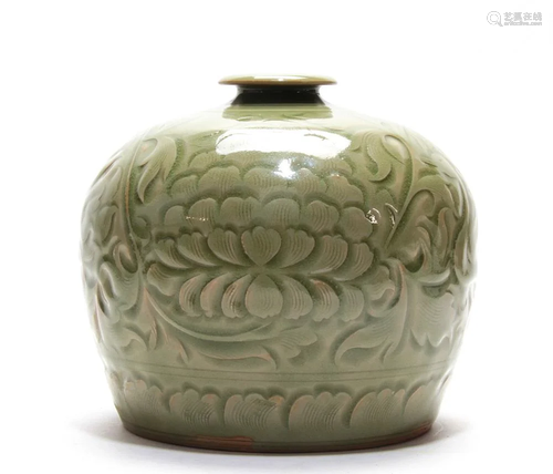 Chinese Carved Yaozhou Celadon Meiping Vase