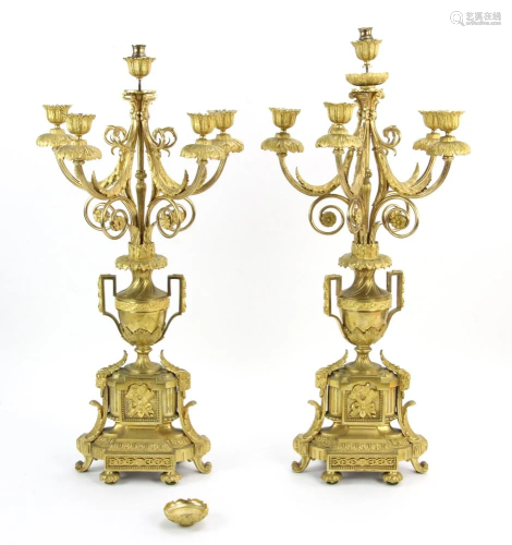 Pair of 19thC French Dore Bronze Candelabra