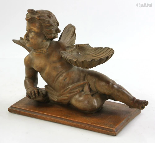 19thC Italian Carved Wood Putti Holding Shell