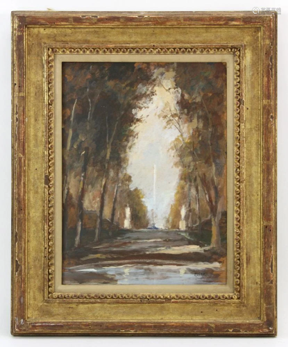 Hulse Signed, Road with Trees, Oil on Board