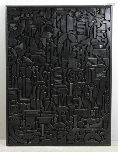 Black Painted Geometric Relief Wall Sculpture