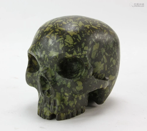 Carved Italian Green Porphyry Marble Skull