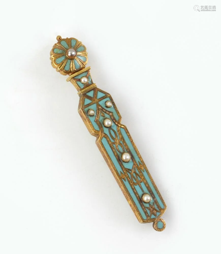 14k Enamel and Seed Pearl Needle Case