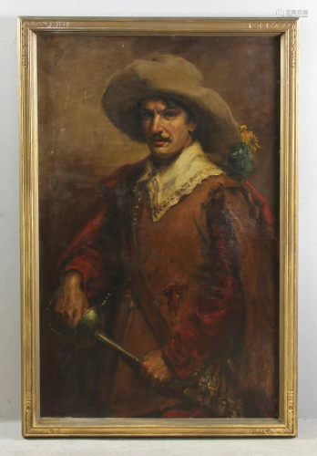 Late 19th/Early 20thC Oil on Canvas, Musketeer