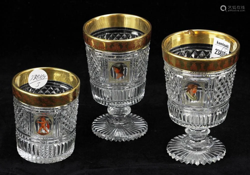 19thC English Cut Glasses with Painted Sides