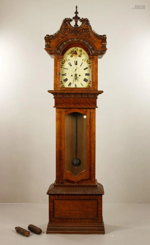 Late Victorian Fancy Carved Oak Tall Clock