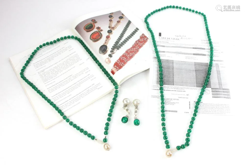 (2) Simulated Emerald Bead Necklaces, Pair of Earcl…