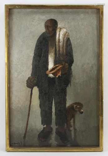 Armando Morales, Old Man and Dog, Oil on Board