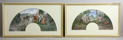 Pair of 19thC Spanish Fan Paintings