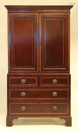 Georgian Inlaid Mahogany Two Door Wardrobe