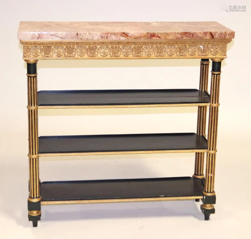 Neoclassical Style Marble Top Tiered Side Table