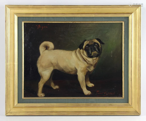 19thC Portrait of Pug, Oil on Canvas