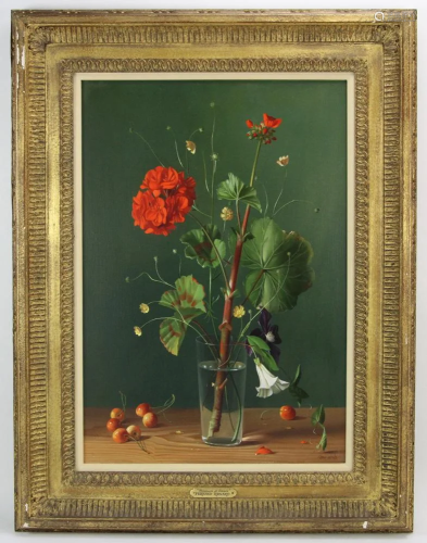 Signed Renard, Still Life Flowers and Cherries