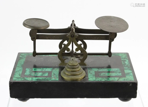 Early 20thC Black Marble and Inlaid Gold Scale