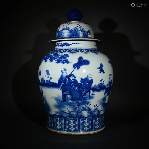 A MASSIVE BLUE AND WHITE JAR