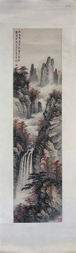 Chinese Ink Color Landscape Scroll Painting