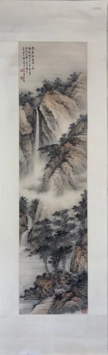 Chinese Ink Color Landscape Scroll Painting