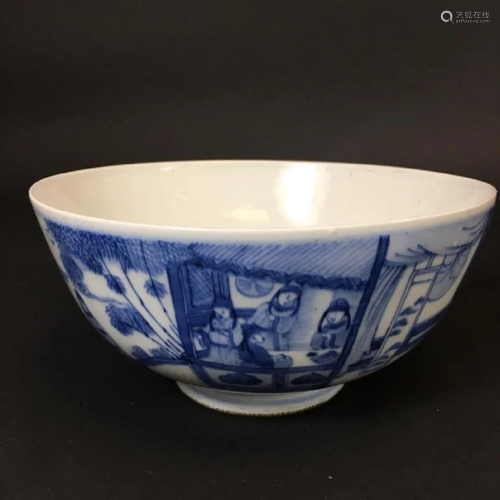 A BLUE AND WHITE FIGURAL BOWL