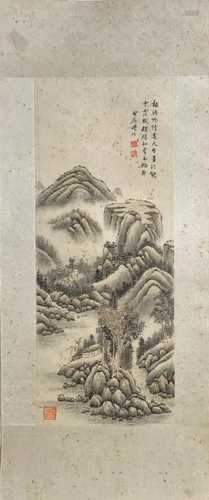 Chinese Ink Color Landscape Scroll Painting