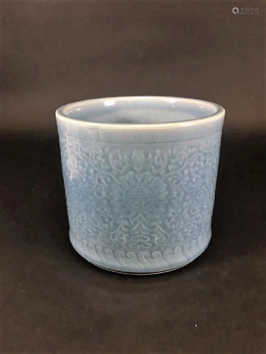 Chinese Blue Glazed LOTUS BRUSHPOT