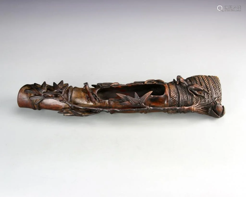 19th Century carved Zitan brush washer