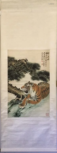 Tiger, Chinese Ink Color Scroll Painting