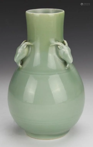 Yongzheng celadon vase with three ram's head ears