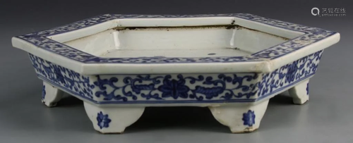 Guangxu hexagonal blue and white brush washer