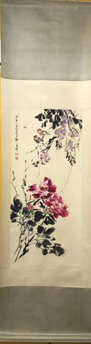 Chinese Ink Color Flowers Scroll Painting