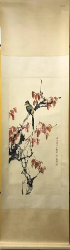 Chinese Ink Color Flowers Scroll Painting