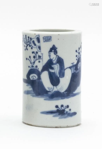 CHINESE BLUE AND WHITE PORCELAIN BRUSH POT