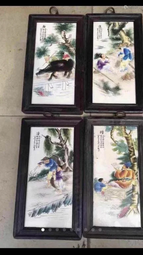 Set of Four Chinese Famille Rose Porcelain Plaques