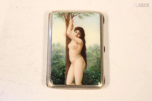 European Silver&Enemal Cigarette Box w Nude