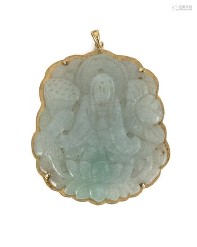 CHINESE 14KT YELLOW GOLD JADEITE PENDANT