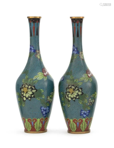 PAIR OF CHINESE CLOISONN ENAMEL VASES