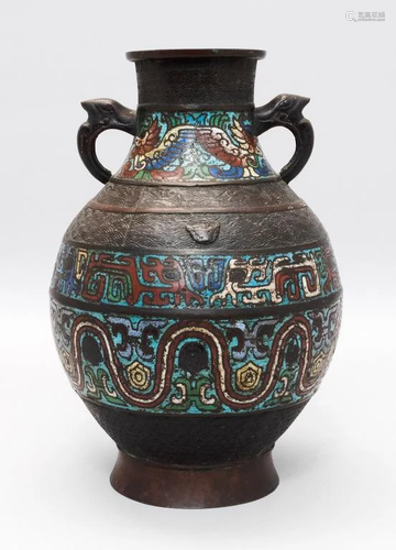 19th Century CHAMPLEV BRONZE VASE