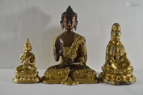 Three Chinese Gilt Bronze Buddha