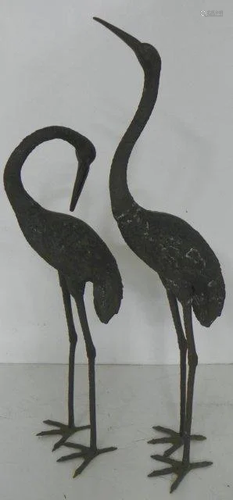 19th Century pair of large cast bronze cranes