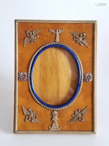 Antique Russian Birch Wood Enamel Frame_x000D_