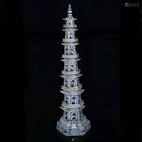 Qing Chinese Blue and White Porcelain Pagoda