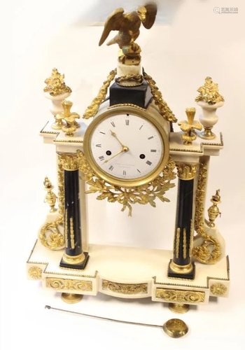 Empire Style Bronze Marble Clock w Original Mov…