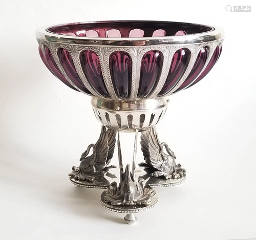 Antique Silver Amethyst Glass Centerpiece_x000D_