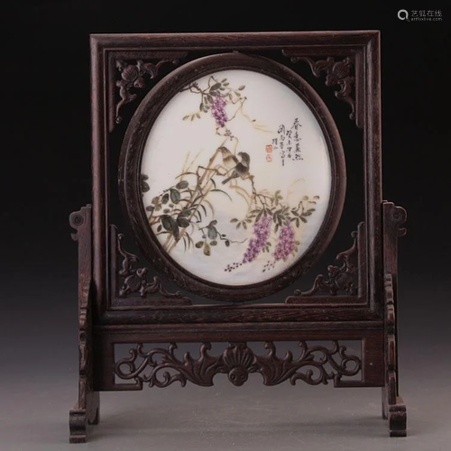 Chinese Famille Rose Porcelain Table Screen