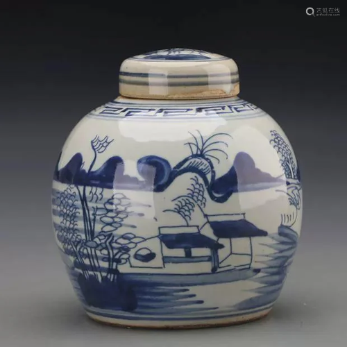 Chinese Blue and White Porcelain Lid Jar