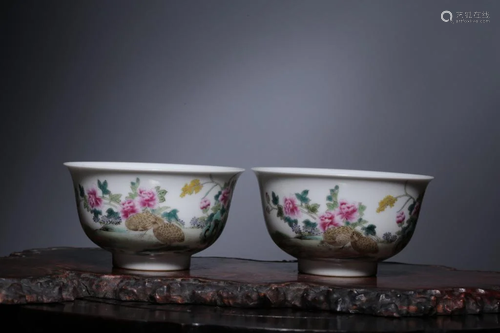 Pair of Chinese Enamel Porcelain Bowls,Mark