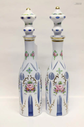 Pair of Bohemian Glass Bottles w Stoppers