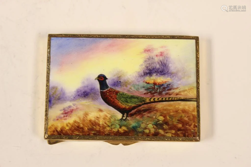 Enamel on Brass Case Box w Bird