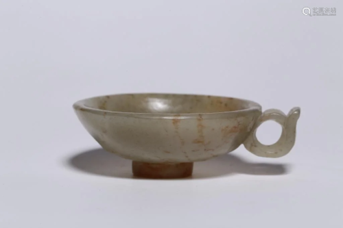 Chinese Hetian Jade Cup w Handle